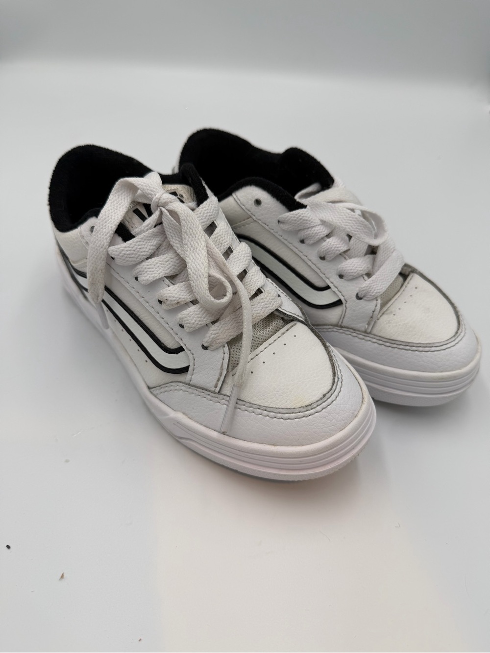 Unisex Vans White and Black Kids Lace-Up Skate Sneakers
